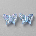 Perles en acrylique transparente, ab placage de couleur, papillon, bleuet, 12.5x15x4.5mm, Trou: 1.2mm