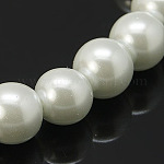 Abalorios de perla de vidrio, pearlized, redondo, blanco, tamaño: aproximamente 1 mm de diámetro, agujero: 4~5 mm, aproximamente 1 unidades / str