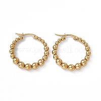 Orecchini a cerchio con perline rotonde in acciaio inossidabile 201 con perni in acciaio inossidabile 304 per donna&nbsp;EJEW-B016-14B-G