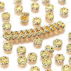 Abalorios de latón Diamante de imitación espaciador, aaa grado, borde ondulado, sin níquel, color metal dorado, rerondana plana, cristal, 8x3.8mm, agujero: 1.5 mm