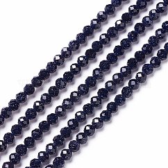 Sintetici blu Goldstone fili di perline, sfaccettato, tondo, 3mm, Foro: 0.5 mm, circa 128~130pcs/filo, 36cm