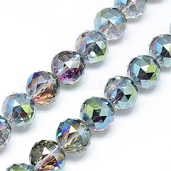 Abalorios de vidrio electrochapdo, arco iris chapado, facetados, redondo, colorido, 13~14x13~14mm, agujero: 1.5 mm, aproximamente 50 pcs / cadena, 26 pulgada