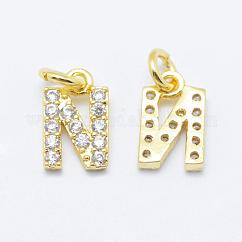 Micro ottone spianare grado AAA fascino zirconi, lettera n, cadmio & nichel &piombo libero, vero placcato oro 18k, 9x5.5x1.5mm, Foro: 2 mm