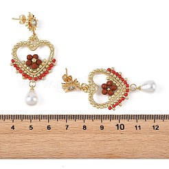 Pendientes colgantes de jaspe rojo natural y semillas de vidrio para mujer&nbsp;EJEW-MZ00782-02