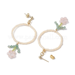 Flor colorida cuentas de vidrio cuelgan aretes&nbsp;EJEW-MZ00148