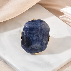 Fingerringe aus natürlichem Sodalith und einer Legierung für Damen&nbsp;RJEW-G375-01G-07