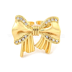 Anello a polsino aperto da donna con micro pavé di zirconi trasparenti con fiocco in ottone&nbsp;RJEW-M173-04A-G