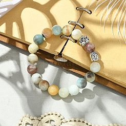 Natürliche Blumen Amazonit Perlen Stretch Armbänder&nbsp;BJEW-JB03849-02