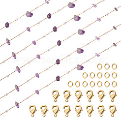Kit per realizzare collane con scaglie di ametista naturale da 3 m e catene di perline finte in plastica ABS&nbsp;CHC-TA0001-30D