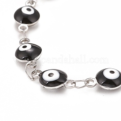 Bracciale ovale smaltato con catene a maglie malocchio&nbsp;BJEW-P271-04P-03