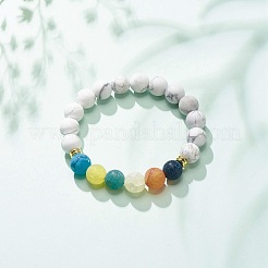 Braccialetto elasticizzato con perline rotonde in howlite e agata stagionata (tinta).&nbsp;BJEW-JB08399-01