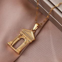 Colliers pendentifs vintage en acier inoxydable 304 représentant un temple religieux&nbsp;HA3140