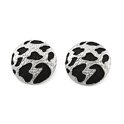 Orecchini a bottone in ottone e smalto con stampa leopardata per donna&nbsp;EJEW-U055-15A-P