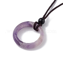 Collier pendentif anneau de pierres précieuses mélangées naturelles avec cordon en nylon pour femme&nbsp;NJEW-F306-02