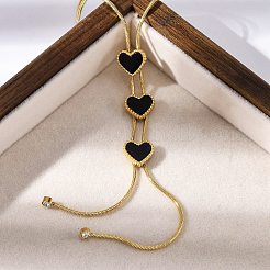 Dreifache Herz-Y-Halsketten aus 304 Edelstahl und schwarzem Kunststoff für Damen&nbsp;NJEW-U032-13G-02