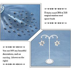 1050 pièce 5 styles de perles d'espacement rondes en acier inoxydable chirurgical 304 et 316&nbsp;STAS-NB0001-52