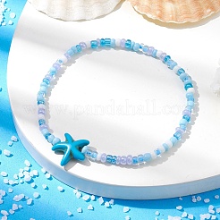 Stretch-Armband aus Glassamen und synthetischen türkisfarbenen Seesternperlen für Damen&nbsp;BJEW-JB09709-01