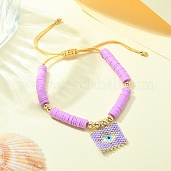 Pulsera con dije rectangular de semillas de vidrio miyuki&nbsp;BJEW-MZ00037-04