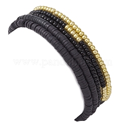 5 pièces 5 styles disque en argile polymère et hématite synthétique et ensemble de bracelets extensibles en perles de graines&nbsp;BJEW-JB09685-02