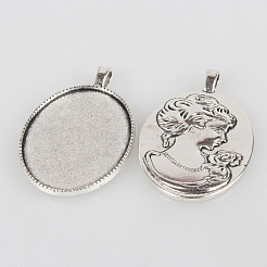 Tibetischer Stil Legierung Anhänger Fassungen&nbsp;TIBEP-N003-35AS