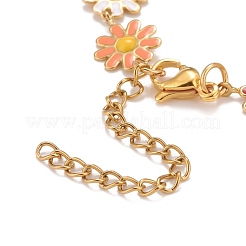 Gänseblümchen-Kettenarmband aus Emaille&nbsp;BJEW-P271-01G-06