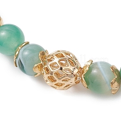 Bracelets extensibles en agate verte naturelle (teinte et chauffée) et perles rondes en laiton pour femmes&nbsp;BJEW-JB12265-02