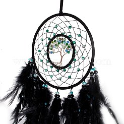 Toile/filet tissé en fil de fer et de laiton avec des décorations de pendentifs en plumes&nbsp;AJEW-B017-28