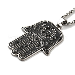201 collane con ciondolo a forma di mano di Hamsa in acciaio inossidabile smaltato&nbsp;NJEW-G115-07P-02