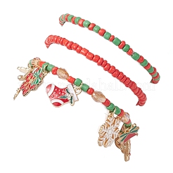 3 ensemble de bracelets extensibles en perles de verre sur le thème de Noël&nbsp;BJEW-JB12442-02