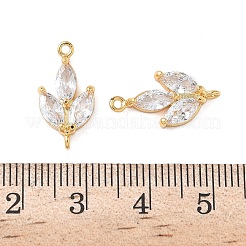 Messing Pavé klare Zirkonia Blatt Glieder Verbinder Charms&nbsp;KK-D024-08G