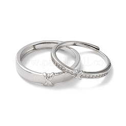 Verstellbare Paarringe zum Valentinstag aus Messing mit klarem Zirkonia und Pavé-Fassung&nbsp;RJEW-Z023-01B