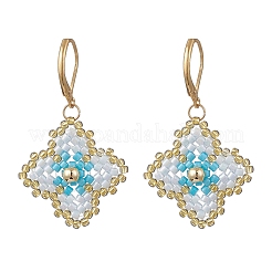 Boucles d'oreilles à levier en forme de fleur en perles de verre faites à la main&nbsp;EJEW-MZ00578-01