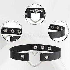 6 stücke 6 arten einstellbare gothic zweifarbige pu leder legierung herz choker halsketten für frauen&nbsp;NJEW-CL0007-07