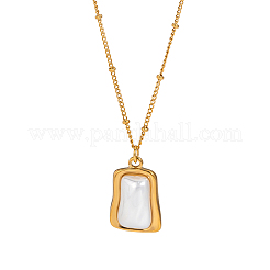 Collar con colgante rectangular irregular de perla de imitación pavé de acero inoxidable 304 para mujer&nbsp;KV2897-1