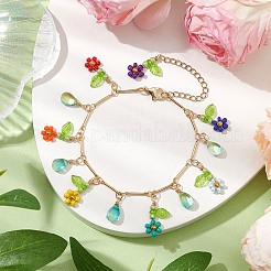 Perline di vetro e braccialetti con ciondoli a fiori acrilici&nbsp;BJEW-MZ00094