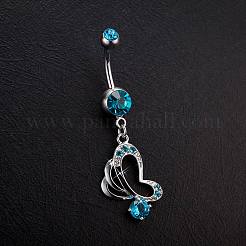 Piercing Schmuck echte platinierte Messing Strass Schmetterling Nabel Ring Bauchringe&nbsp;AJEW-EE0001-76B