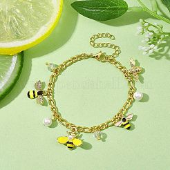 Bracciale con ciondolo ape con perle di conchiglia e lega smaltata&nbsp;BJEW-JB10040
