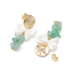 Natürliche grüne Aventurin Chip & Bowknot ABS Imitation Perle baumeln Ohrringe&nbsp;EJEW-JE05894