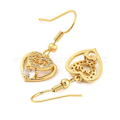 Orecchini pendenti a forma di cuore con parola d'amore in ottone placcato con micro pavè di zirconi&nbsp;EJEW-P240-07G