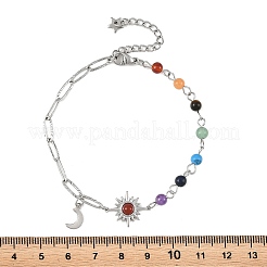 Bracelet en chaîne de perles avec pierre précieuse de chakra et chaîne trombone en acier inoxydable 304&nbsp;BJEW-JB14411
