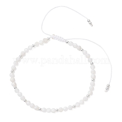 Bracelets tressés en pierre de lune naturelle et perles synthétiques non magnétiques plaquées or blanc pour femmes&nbsp;BJEW-JB13434-03