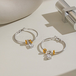 Orecchini pendenti a cerchio bicolore in acciaio inossidabile 304 con pavé di zirconi cubici per donna&nbsp;IV5228-2