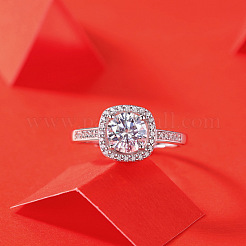 Anelli regolabili in argento sterling con micro pavé da 925 mm e moissanite placcati in rodio da donna&nbsp;WGFA800-03