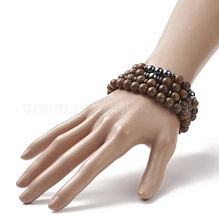 Set di braccialetti elasticizzati con perline di ematite sintetica in legno wengè naturale da 4 pz 4 pezzi per donna&nbsp;BJEW-JB09156
