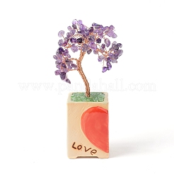 Coeur arbre d'argent améthyste naturelle bonsaï décorations d'affichage&nbsp;DJEW-G027-16RG-01