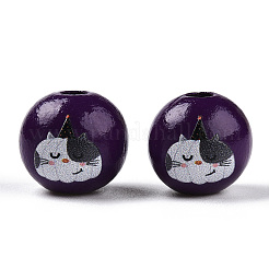 Perles européennes en bois sur le thème d'Halloween&nbsp;WOOD-N016-04M