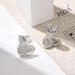 Orecchini a bottone con micro pavé di zirconi chiari in ottone placcato cremagliera&nbsp;EJEW-K299-01P-K