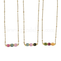 Ciondolo con perle cubiche sfaccettate di tormalina multicolore naturale&nbsp;NJEW-JN06541-01