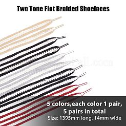 5 Paar 5 Farben zweifarbige flache geflochtene Polyester-Schnürsenkel&nbsp;DIY-FH0005-41A-02