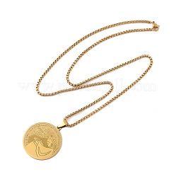 201 Edelstahl flach rund mit Jungen-Anhänger Box Kette Halsketten für Frauen Männer&nbsp;LS-NJEW-R013-05G